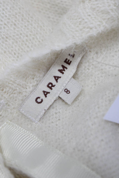 Caramel Women Sweater Ivory Alpaca Crewneck 3/4 Sleeve Geometric Size 8