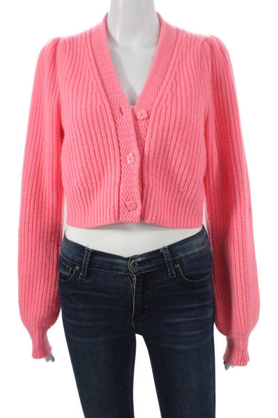 Love Shack Fancy Womens Pink Wool V-Neck Solid Long Sleeve Cardigan Size XS