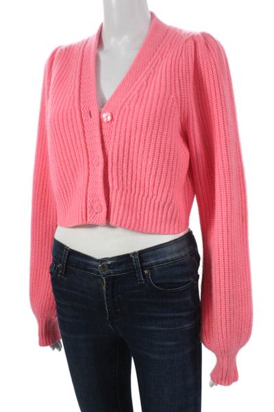 Love Shack Fancy Womens Pink Wool V-Neck Solid Long Sleeve Cardigan Size XS