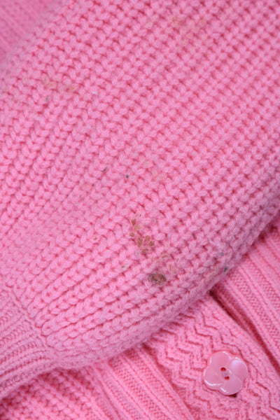 Love Shack Fancy Womens Pink Wool V-Neck Solid Long Sleeve Cardigan Size XS