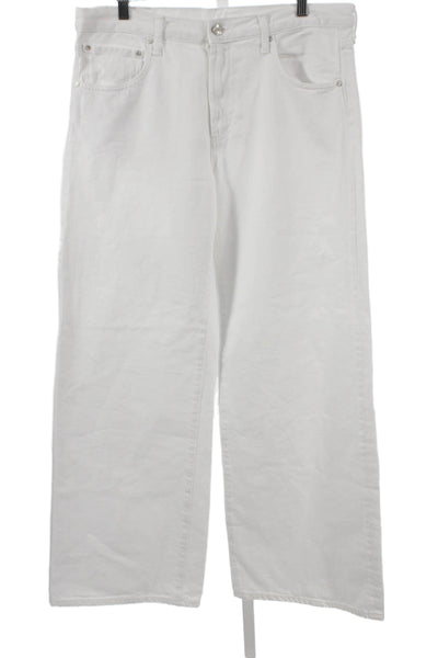 Zara Womens Wide Leg Jeans White High Rise Button 100% Cotton Size 8
