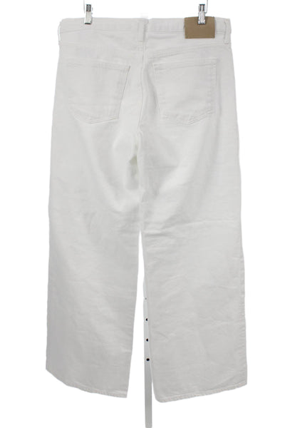 Zara Womens Wide Leg Jeans White High Rise Button 100% Cotton Size 8