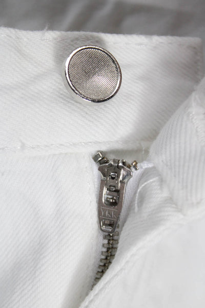 Zara Womens Wide Leg Jeans White High Rise Button 100% Cotton Size 8
