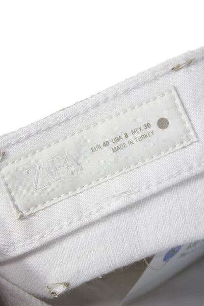 Zara Womens Wide Leg Jeans White High Rise Button 100% Cotton Size 8
