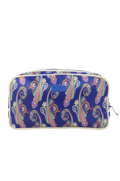 Etro Womens Canvas Paisley Print Zip Makeup Case Blue