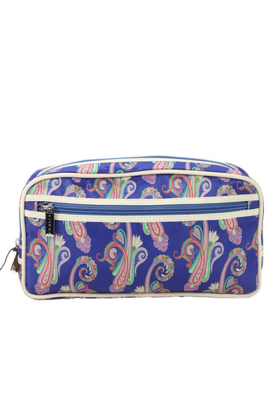 Etro Womens Canvas Paisley Print Zip Makeup Case Blue