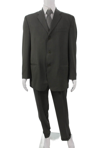 DKNY Mens 2 Piece Wool Suit Gray Solid Size 40