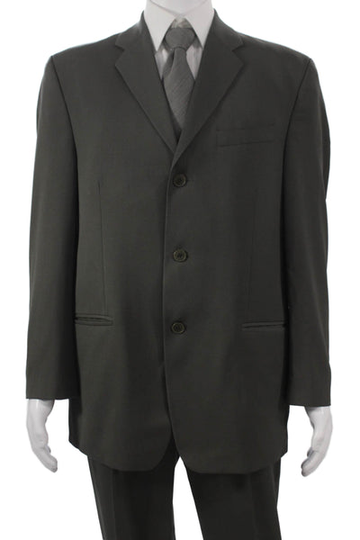 DKNY Mens 2 Piece Wool Suit Gray Solid Size 40
