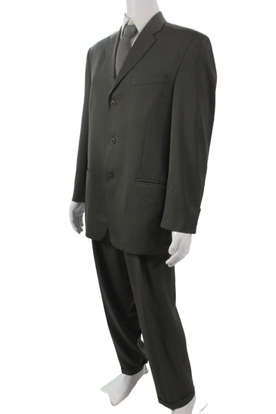 DKNY Mens 2 Piece Wool Suit Gray Solid Size 40
