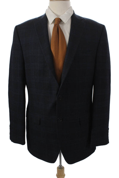 Calvin Klein Mens Blue Plaid Wool Blazer Buttoned Size 40