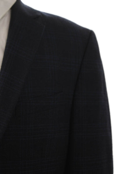 Calvin Klein Mens Blue Plaid Wool Blazer Buttoned Size 40