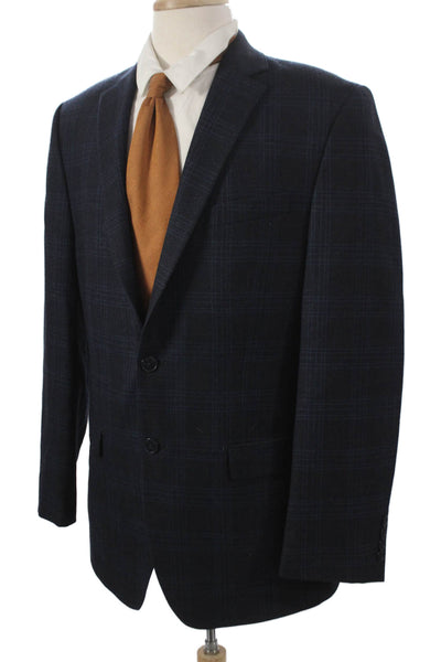 Calvin Klein Mens Blue Plaid Wool Blazer Buttoned Size 40