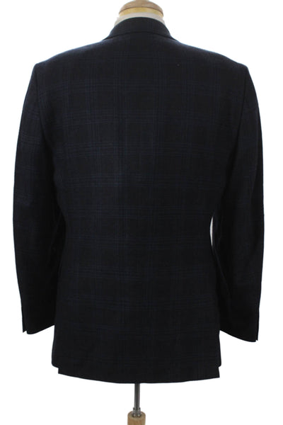 Calvin Klein Mens Blue Plaid Wool Blazer Buttoned Size 40