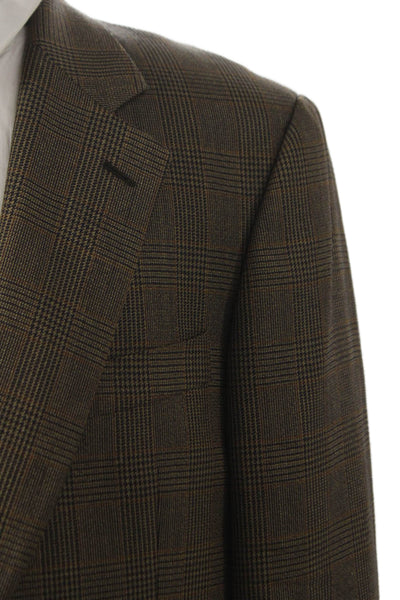 Brooks Brothers Mens Wool Plaid Blazer Brown Buttoned Size 42