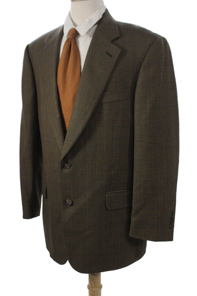 Brooks Brothers Mens Wool Plaid Blazer Brown Buttoned Size 42