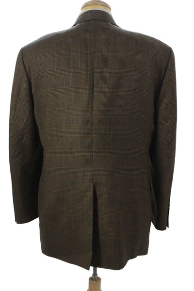 Brooks Brothers Mens Wool Plaid Blazer Brown Buttoned Size 42
