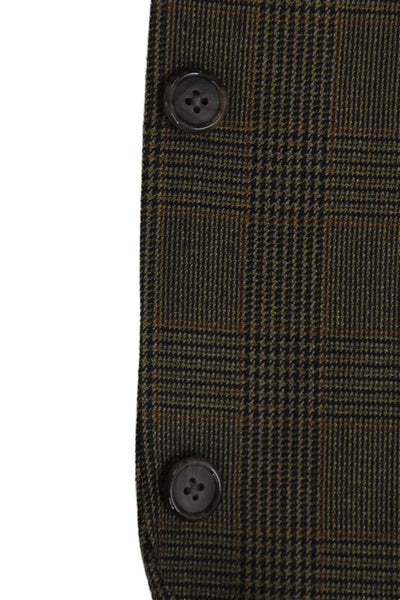 Brooks Brothers Mens Wool Plaid Blazer Brown Buttoned Size 42