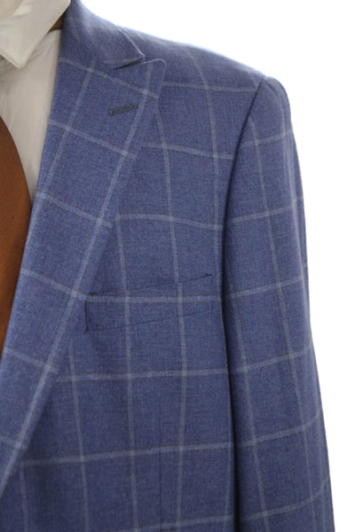 Hart Schaffner Marx Mens Blue Silk Check Blazer Buttoned Size 46