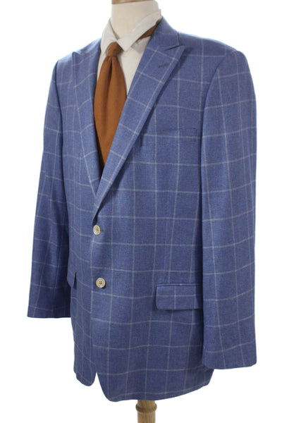 Hart Schaffner Marx Mens Blue Silk Check Blazer Buttoned Size 46