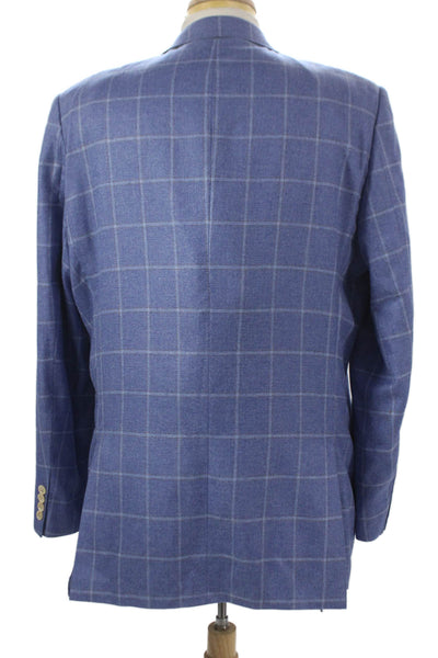 Hart Schaffner Marx Mens Blue Silk Check Blazer Buttoned Size 46
