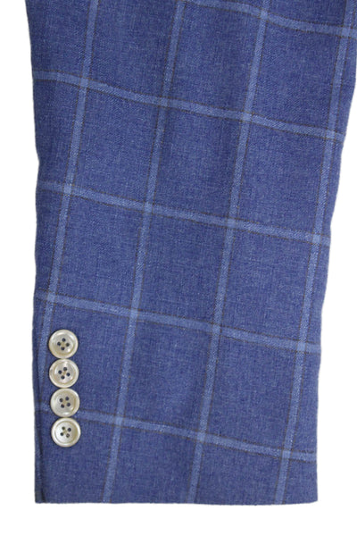 Hart Schaffner Marx Mens Blue Silk Check Blazer Buttoned Size 46