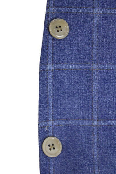 Hart Schaffner Marx Mens Blue Silk Check Blazer Buttoned Size 46