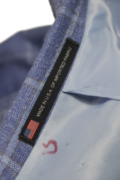 Hart Schaffner Marx Mens Blue Silk Check Blazer Buttoned Size 46