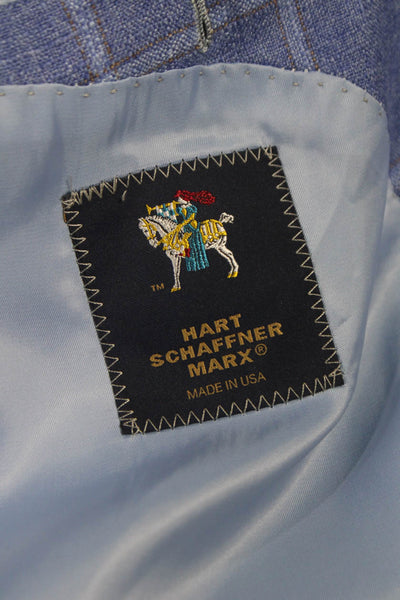 Hart Schaffner Marx Mens Blue Silk Check Blazer Buttoned Size 46