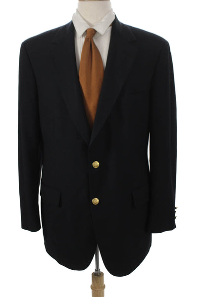 Brooks Brothers Mens Black Wool Buttoned Blazer Size 42