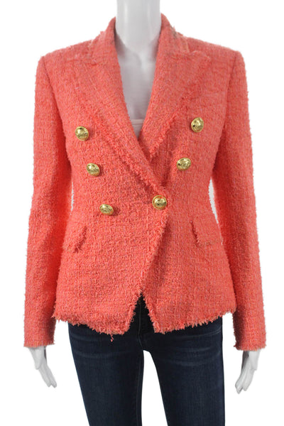 Balmain Women Orange Polyamide Basic Jacket Button Closure Size 38