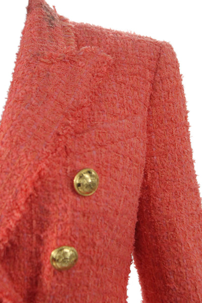 Balmain Women Orange Polyamide Basic Jacket Button Closure Size 38