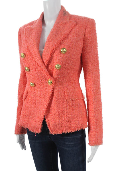 Balmain Women Orange Polyamide Basic Jacket Button Closure Size 38