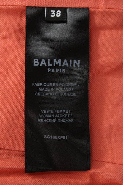 Balmain Women Orange Polyamide Basic Jacket Button Closure Size 38