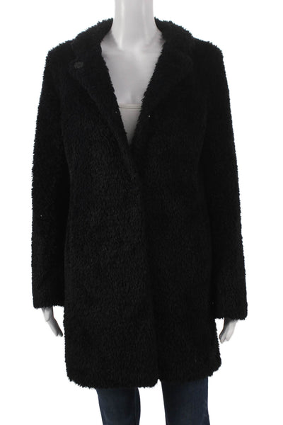 Kenneth Cole Women Black Polyester Overcoat Button Long Sleeve Size S
