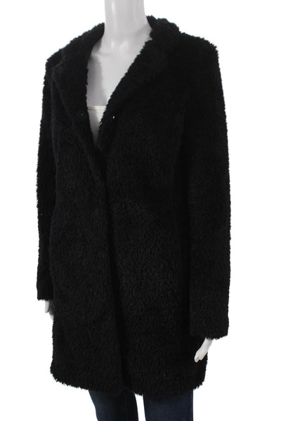 Kenneth Cole Women Black Polyester Overcoat Button Long Sleeve Size S