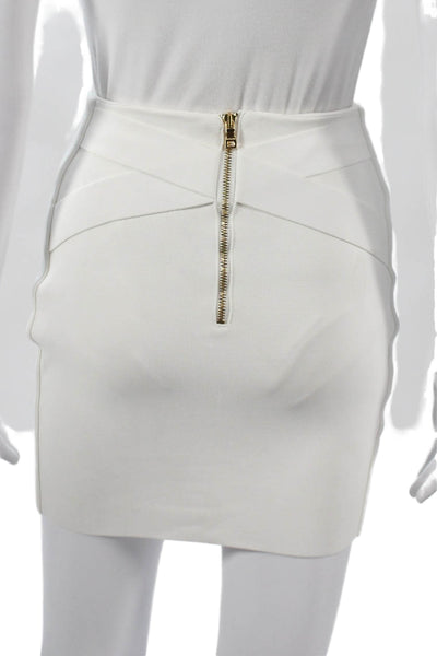 Balmain Women Bandage Skirt White Knee Length Polyester Zip Size S
