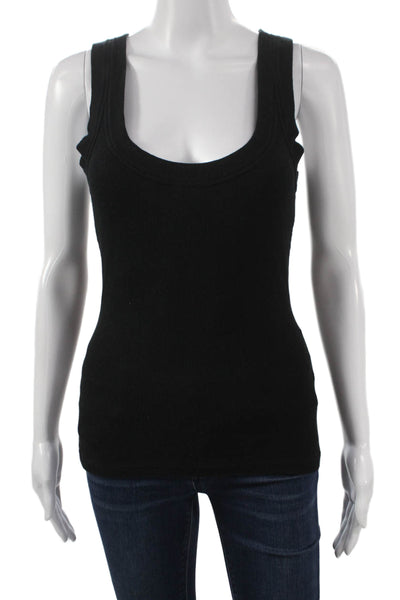 Sundays Womens Black Cotton Scoop Neck Basic Tank Sleeveless Size S