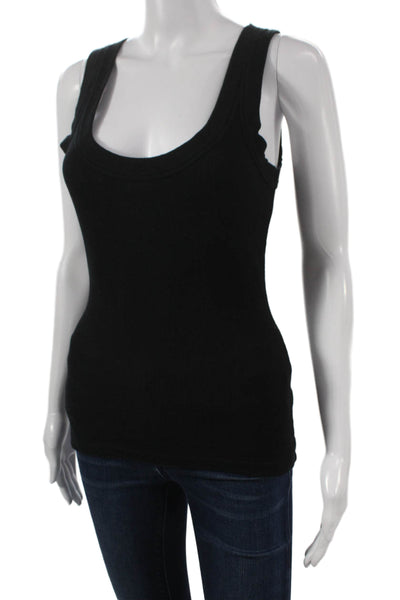 Sundays Womens Black Cotton Scoop Neck Basic Tank Sleeveless Size S