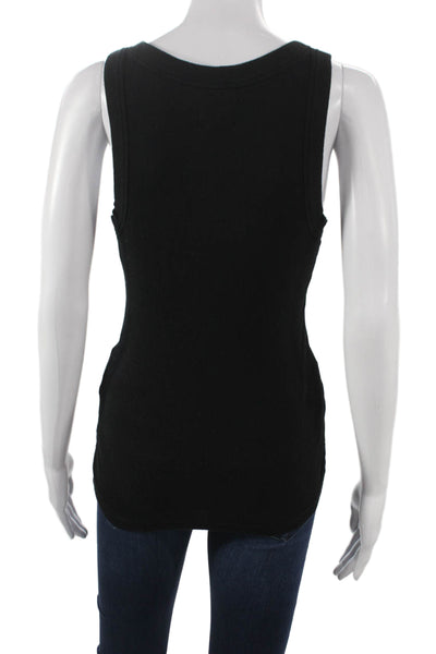 Sundays Womens Black Cotton Scoop Neck Basic Tank Sleeveless Size S