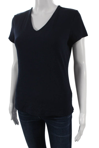 J. Mclaughlin Womens Basic Blue Cotton V-Neck Short Sleeve T-Shirt Size S