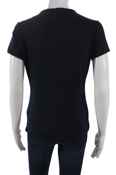 J. Mclaughlin Womens Basic Blue Cotton V-Neck Short Sleeve T-Shirt Size S