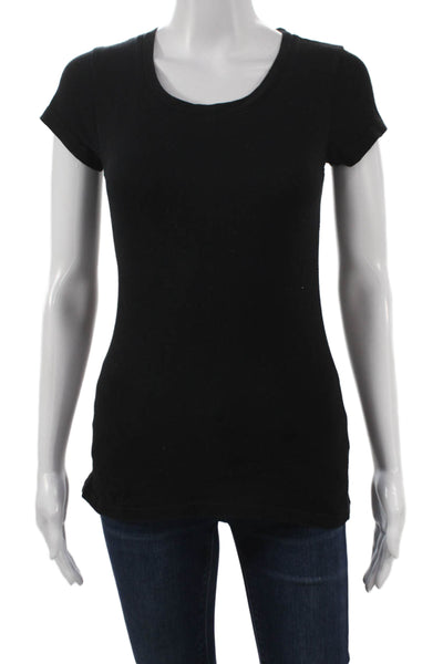 L'Agence Women Basic T-Shirt Black Cotton Scoop Neck Short Sleeve Size XS
