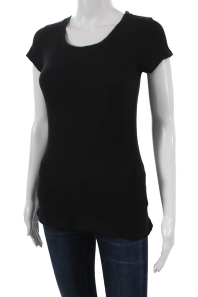 L'Agence Women Basic T-Shirt Black Cotton Scoop Neck Short Sleeve Size XS