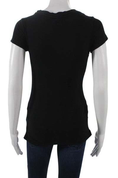 L'Agence Women Basic T-Shirt Black Cotton Scoop Neck Short Sleeve Size XS