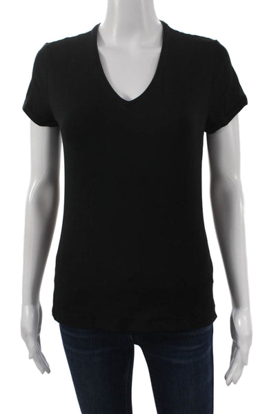J. Mclaughlin Women Basic Black V-Neck Cotton Short Sleeve T-Shirt Size S