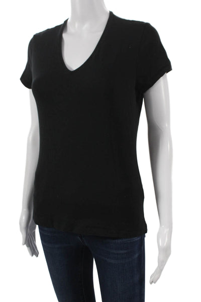 J. Mclaughlin Women Basic Black V-Neck Cotton Short Sleeve T-Shirt Size S