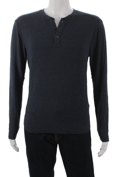 Marine Layer Mens Henley T Shirt Blue Cotton Long Sleeve Solid Size S