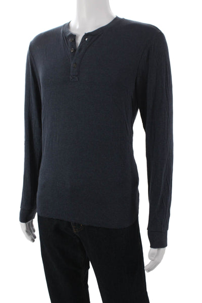 Marine Layer Mens Henley T Shirt Blue Cotton Long Sleeve Solid Size S
