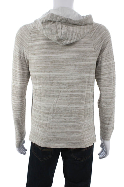 Vince Mens Henley Hoodie Beige Striped Cotton Long Sleeve Size S