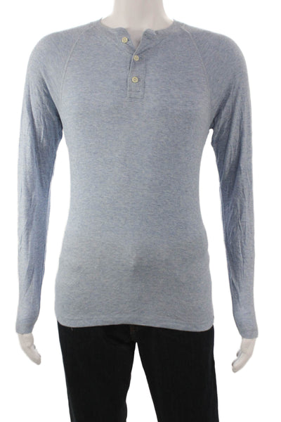 Faherty Mens Henley T-Shirt Long Sleeve Pima Cotton Solid Blue Size S
